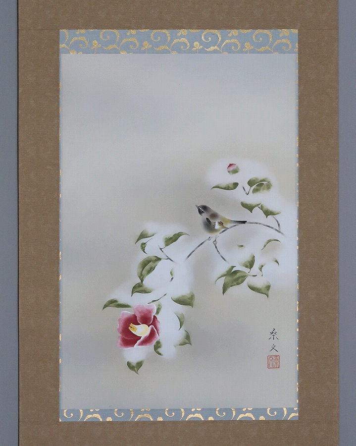 稲葉桑文 雪中紅椿 | 掛軸(掛け軸)販売／表装ご依頼は掛軸いっぷく掛軸