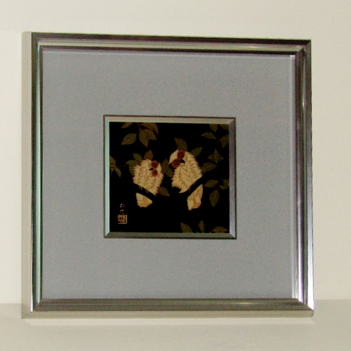 輪島塗 漆額(パネル) -ふくろうの蒔絵仕上げ- [黒色] アルミ枠、梨地