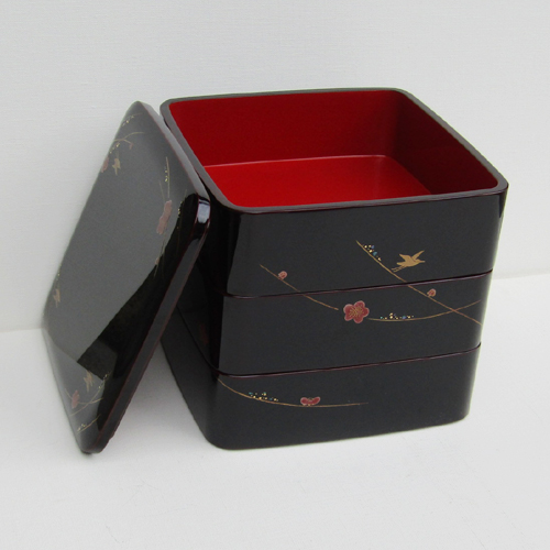極美品】輪島塗 三段重箱 蒔絵 梅ちらし 天然木 漆器 共箱付き 重箱