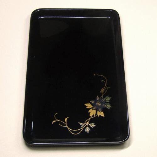 輪島塗 切手盆(名刺盆) -鉄線の蒔絵仕上げ- [内外面とも黒色]｜輪島市