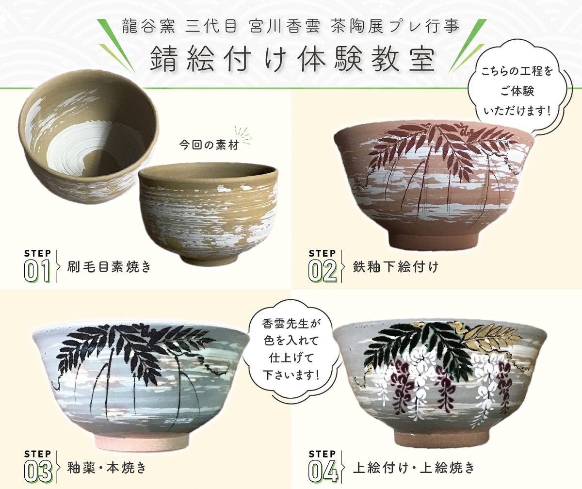 香雲作竜谷焼四季花流水茶碗共箱共布茶道具 竜谷焼 宮川