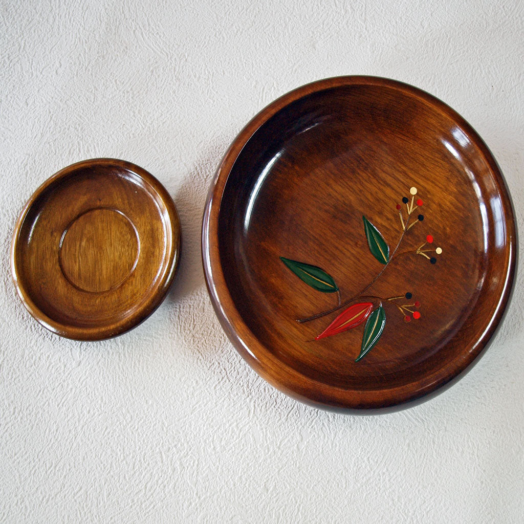 菓子器・木製・山中漆塗り・南天ベリーセット・茶托5枚set – かく丸