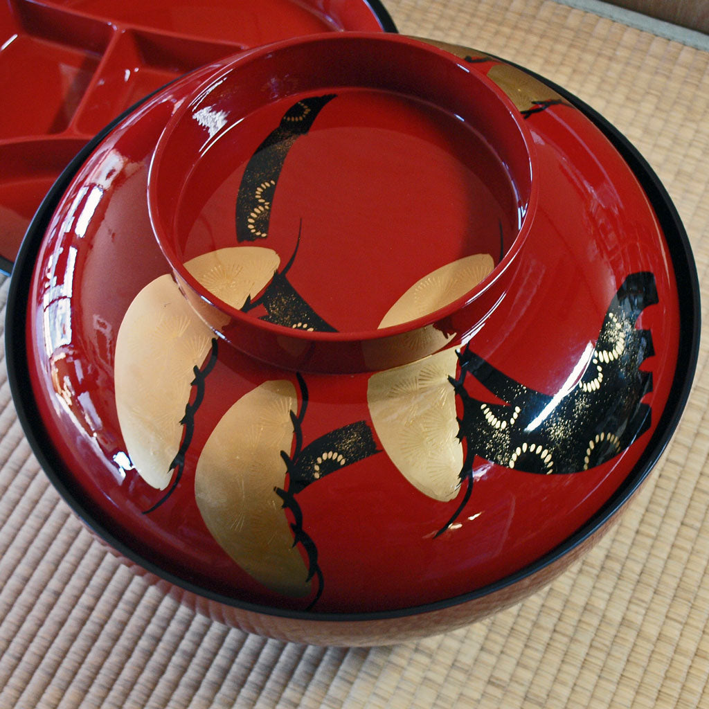 盛込椀・盛器・内朱/外朱・壱松金彩/尺2寸・大椀・仕切付 – かく丸漆器