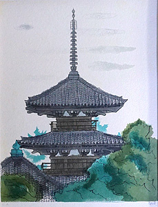 平山郁夫「法起寺」版画リトグラフ43×32.9cm