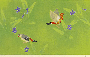 上村松篁「春野」孔版画39×56.5cm