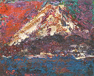 森田茂「朱富士」油彩3号