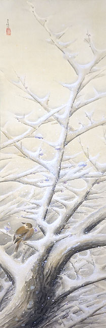 榊原紫峰「雪中紅梅図」日本画127×36cm