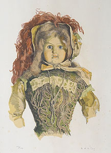 小磯良平「貴婦人の人形」版画38×29cm