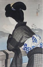 平川敏夫「塔境の四季・春風」木版画45×33cm