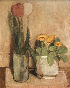 森芳雄「チューリップのある静物」油彩 1956年
