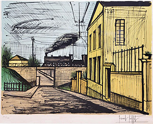 ベルナール・ビュッフェ「機関車のある風景」版画 1983年
