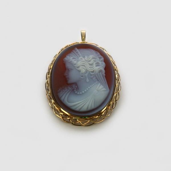 K18 イエローゴールド メノウ カメオ ブローチ ペンダントトップ 日本