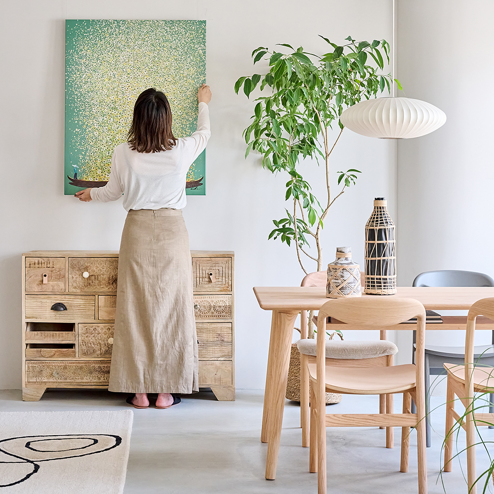 フラワーボート グリーンイエロー 100×80 cm タッチドピクチャー