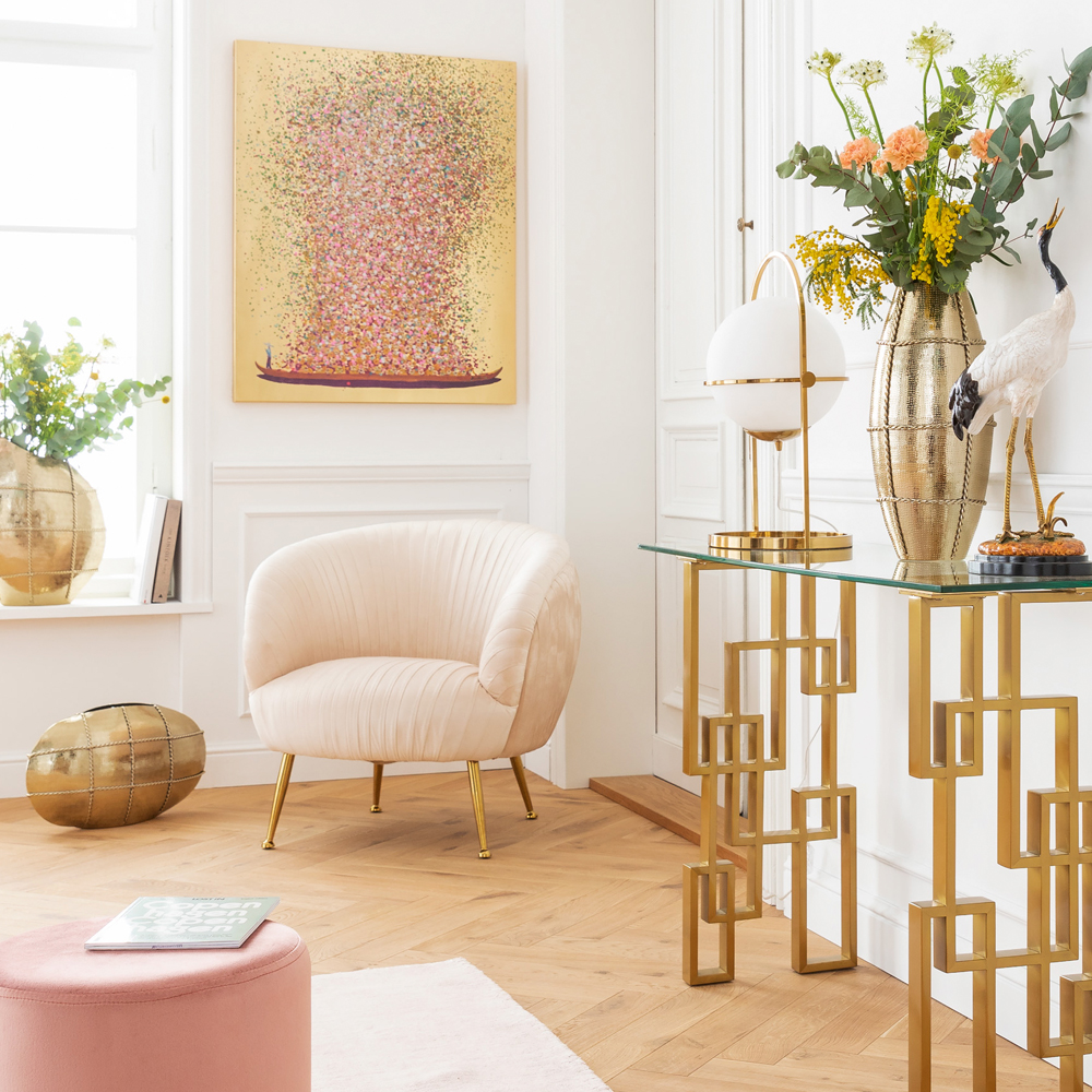 フラワーボート ゴールドピンク 100x80cm タッチドピクチャー ｜【KARE