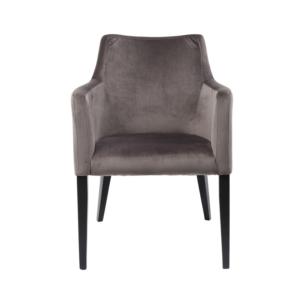 ブラック モードベルベットグレー アームチェア - ダイニングチェアの