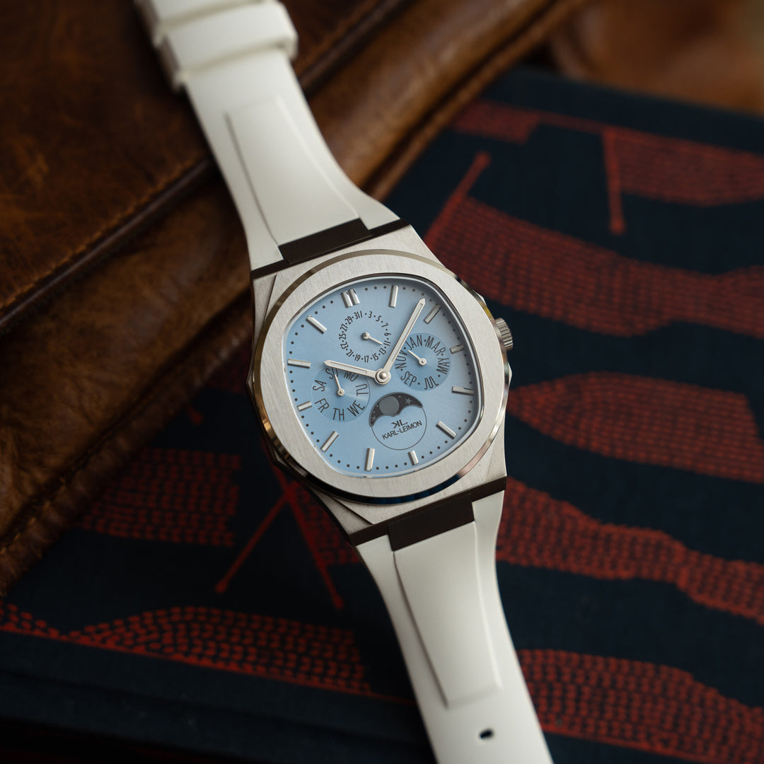 Triple Calendar Moonphase Ice Blue - KARL-LEIMON Watches