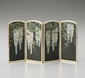 海松藍 藤文 四曲一隻屏風 | 製品 | 加藤七宝製作所ウェブサイト