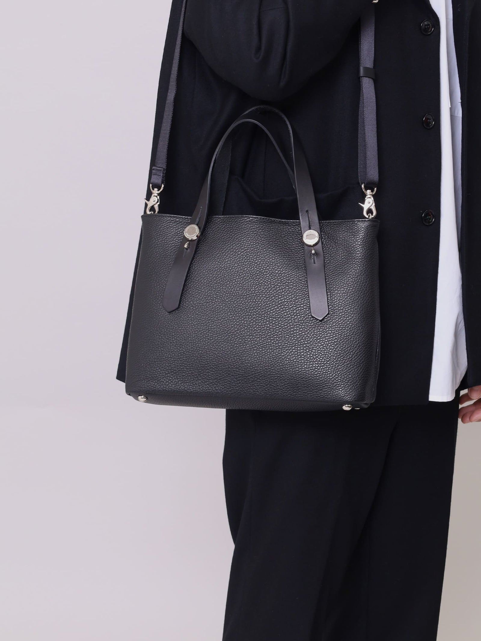 ミニレザートートバッグ カツユキコダマ オリジナルシルバー釦使用