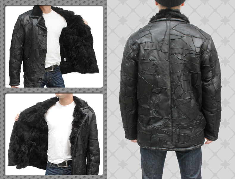 ムートンコート パッチワーク メンズ ブラック S/M/L/LL/3L/ 7011