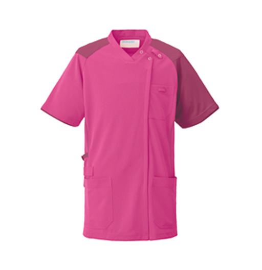 KZN713スクラブジャケット半袖（男女兼用）(コーラルピンク×オレンジ