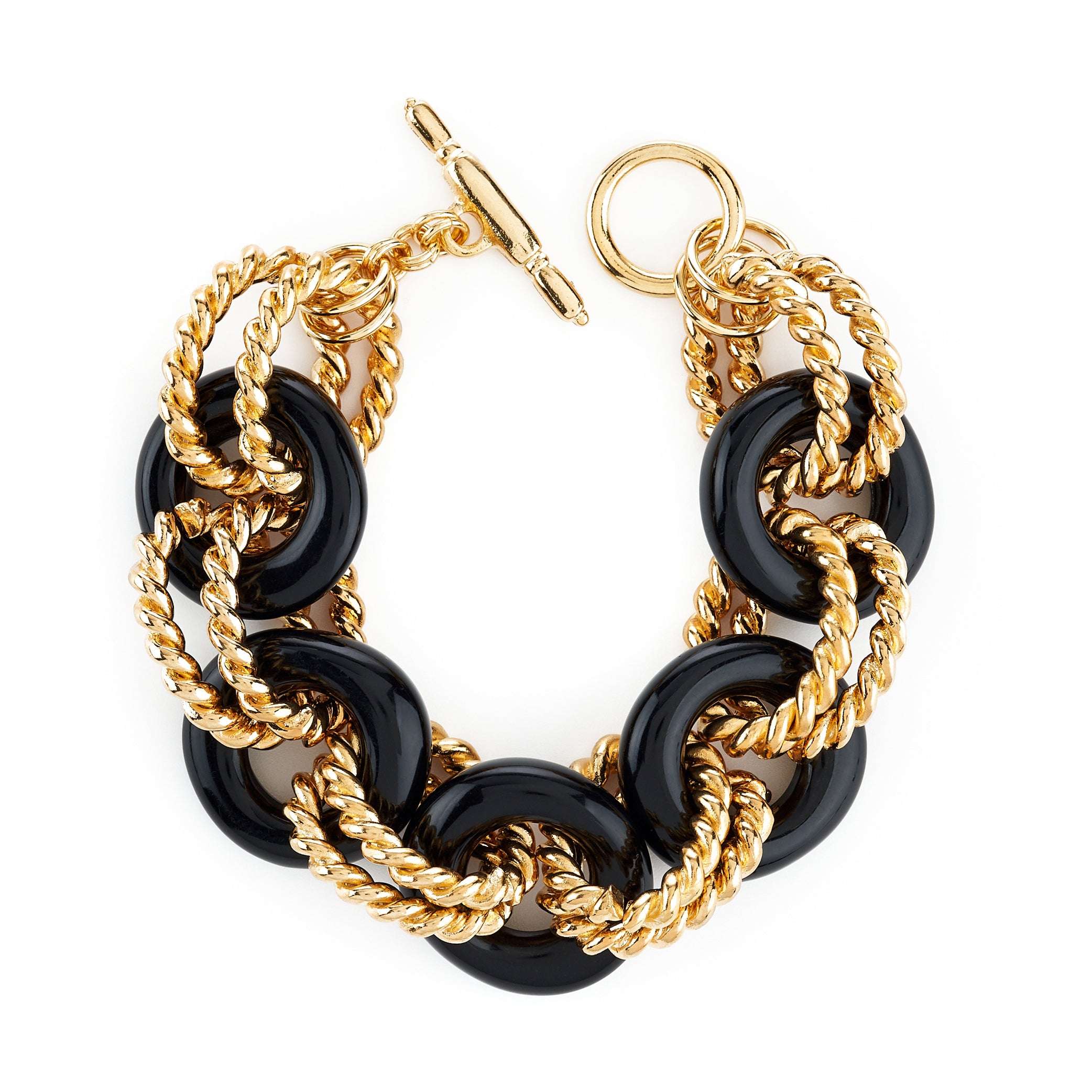 Black Double Gold Twist Clasp Bracelet
