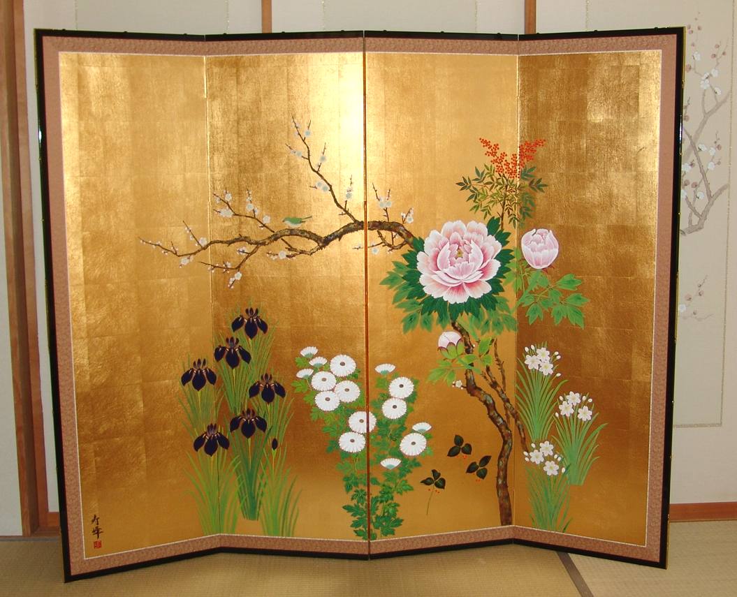 金屏風 日本画金屏風の製造/通信販売(通販) 御子柴屏風店