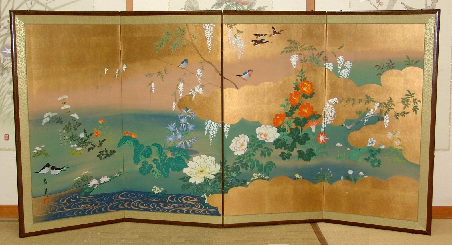 金屏風 日本画金屏風絵 の製造/通信販売(通販) 御子柴屏風店