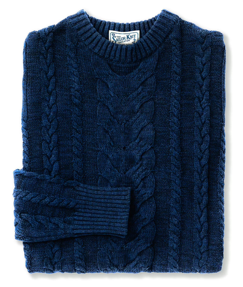 KJP Women's Sailor Cable Knit Crewneck Cotton Sweater in Navy Blue
