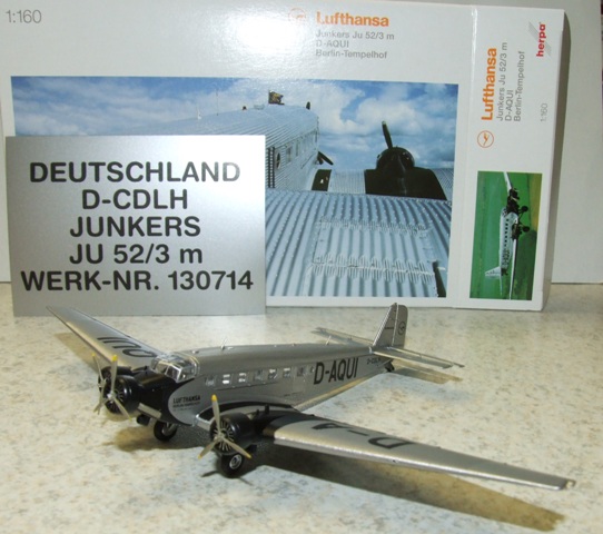 Herpa Wings 019040 Ju-52 Lufthansa D-AQUI Spur N 1:160
