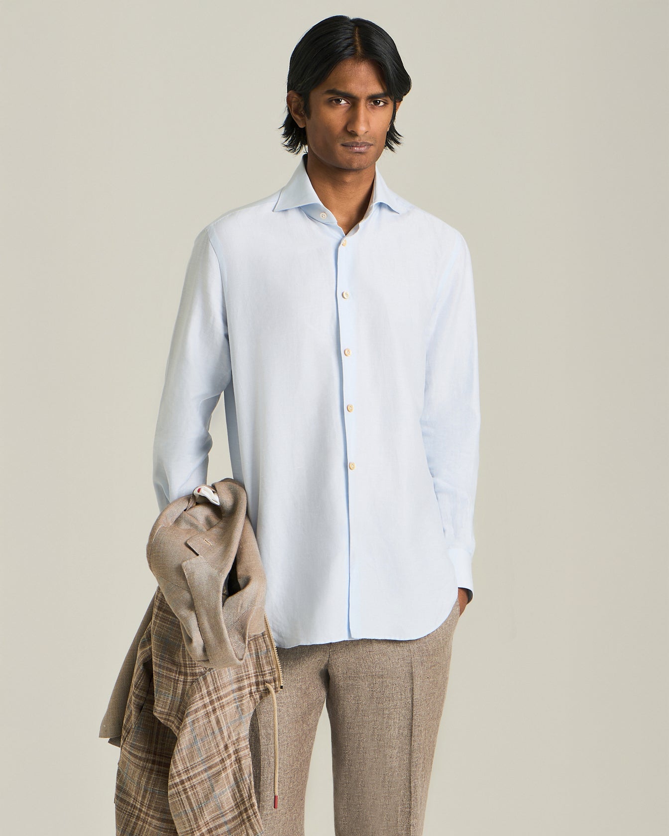 Classic light blue shirt in cotton and hemp blend | Kiton