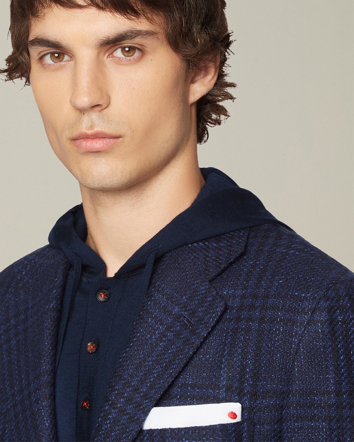 Men's blue checked jacket in virgin wool blend | Kiton