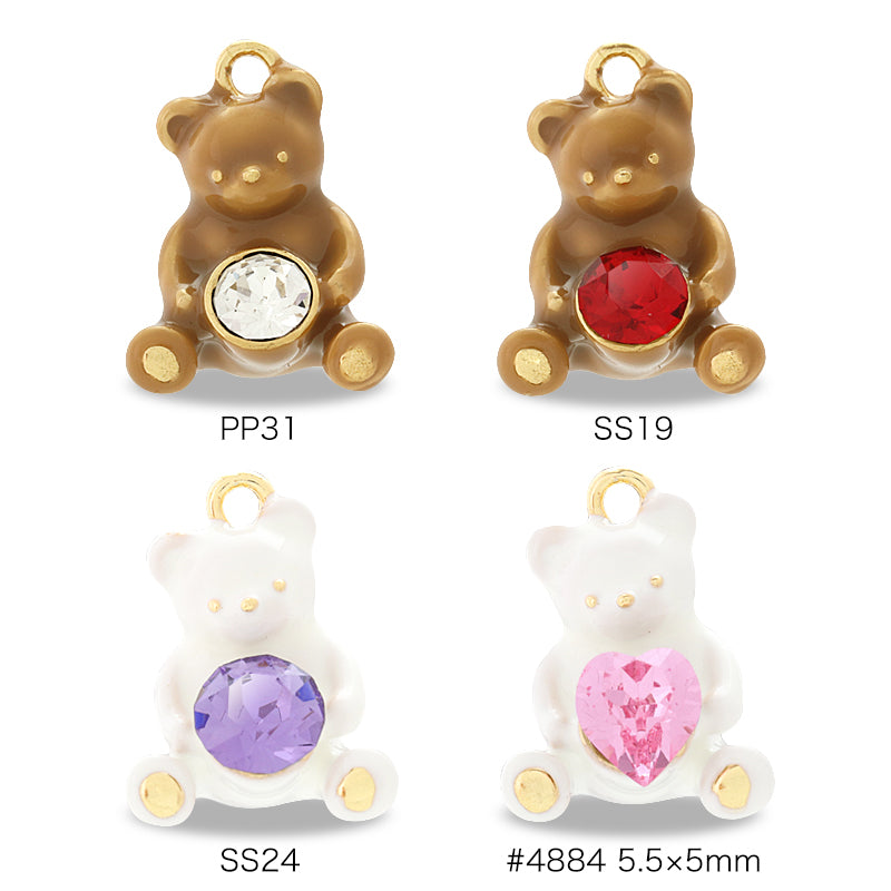 石座チャーム テディベア ＃1088 PP31用 ホワイト/G – 貴和製作所