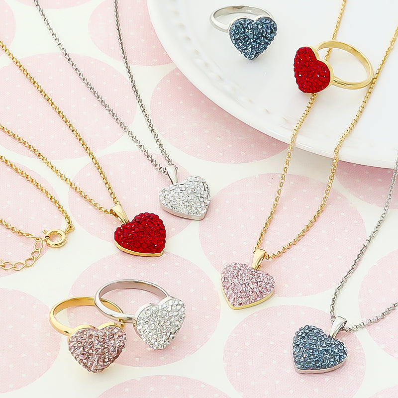 キット クリスタルハートのネック＆リングアクセサリー ブルー(KR1140