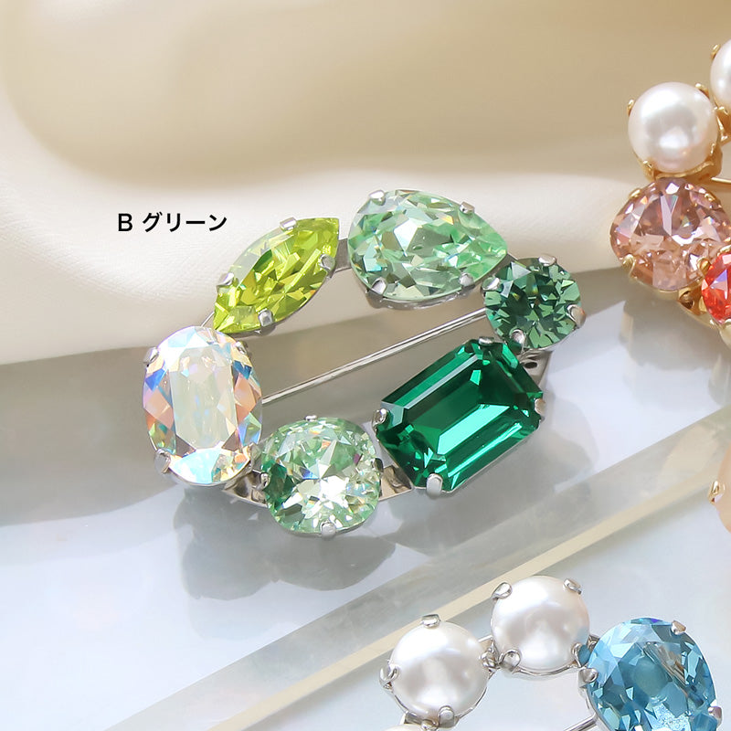 レシピNo.KR0940 貴和クリスタルのメタルリングブローチ2種 – 貴和