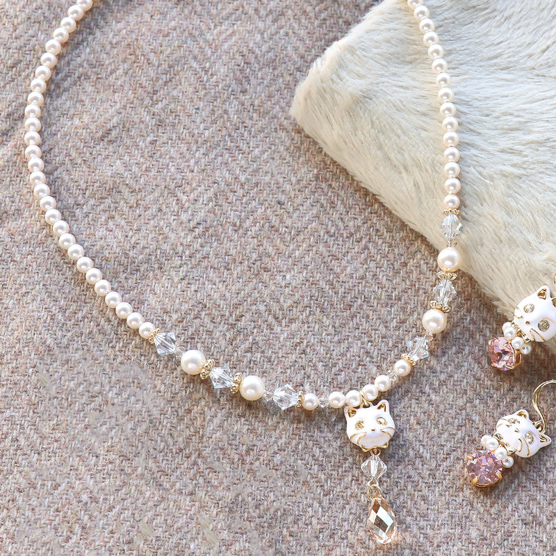 レシピNo.KR1322 石座チャームキャットフェイスとクリスタルパールの