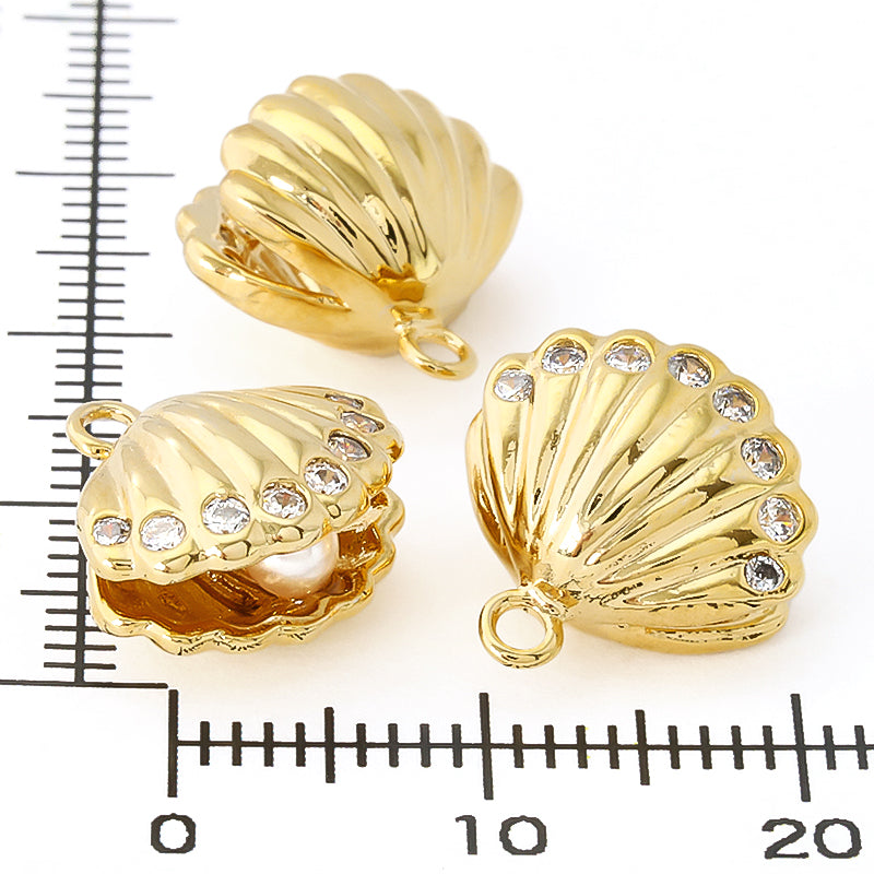 チャーム キュービックジルコニア シェル ホワイトパール付 ホワイト/G