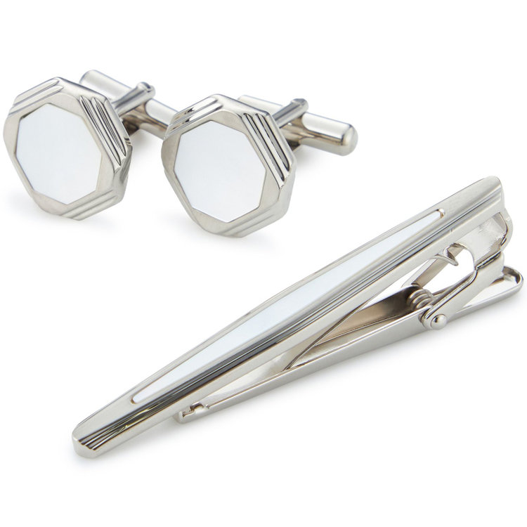 Donato Vinci Italy】白蝶貝ネクタイピン&カフスセット（DVS001_S
