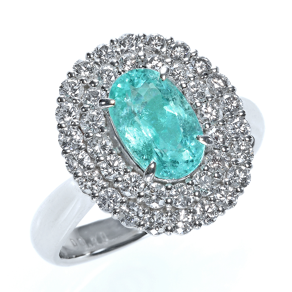 プラチナ パライバトルマリン リング（PA 1.57ct・D 0.90ct）｜真珠卸