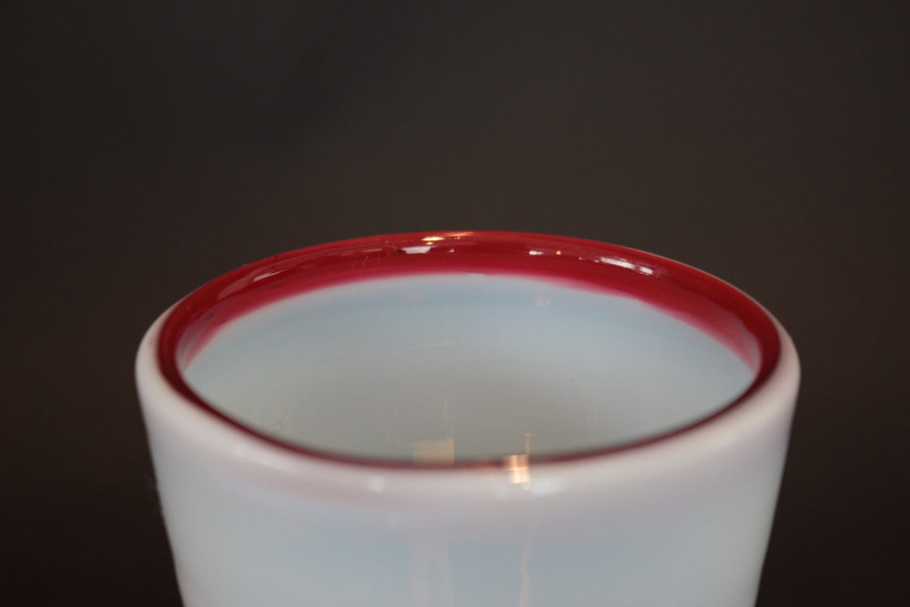 氷コップ 赤い縁 乳白色 足付きグラス 3個セット 大正、昭和 氷コップ