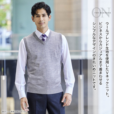 ニット ベスト Vネック メンズ 洗える ウォッシャブル ウールブレンド