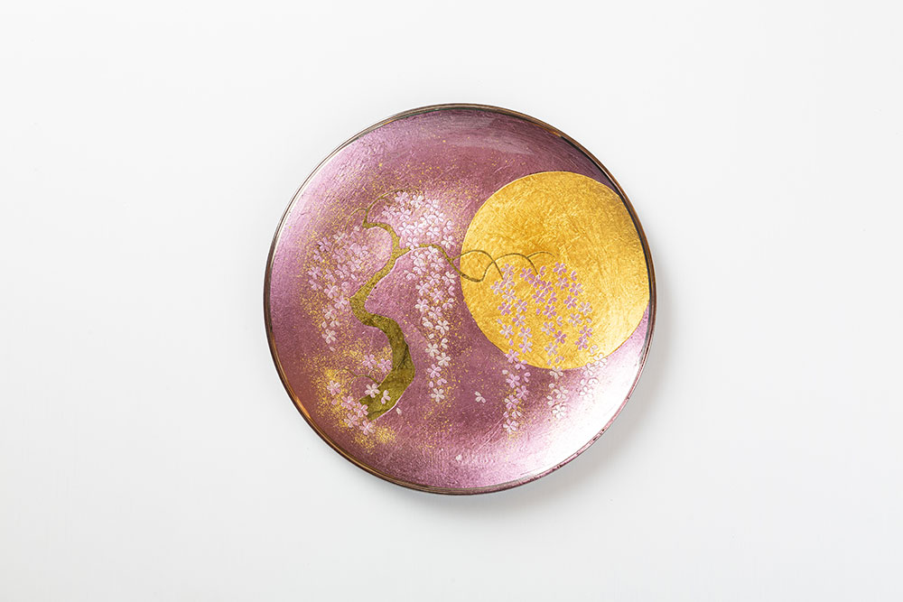 月に枝垂れ桜｜GALLERY｜中村光彩 漆芸ガラス箔押蒔絵 ｜会津塗伝統