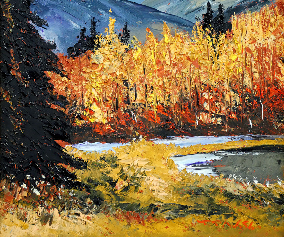 高橋哲夫「晩秋の富良野岳」油絵・F6号 絵画買取・販売の小竹美術