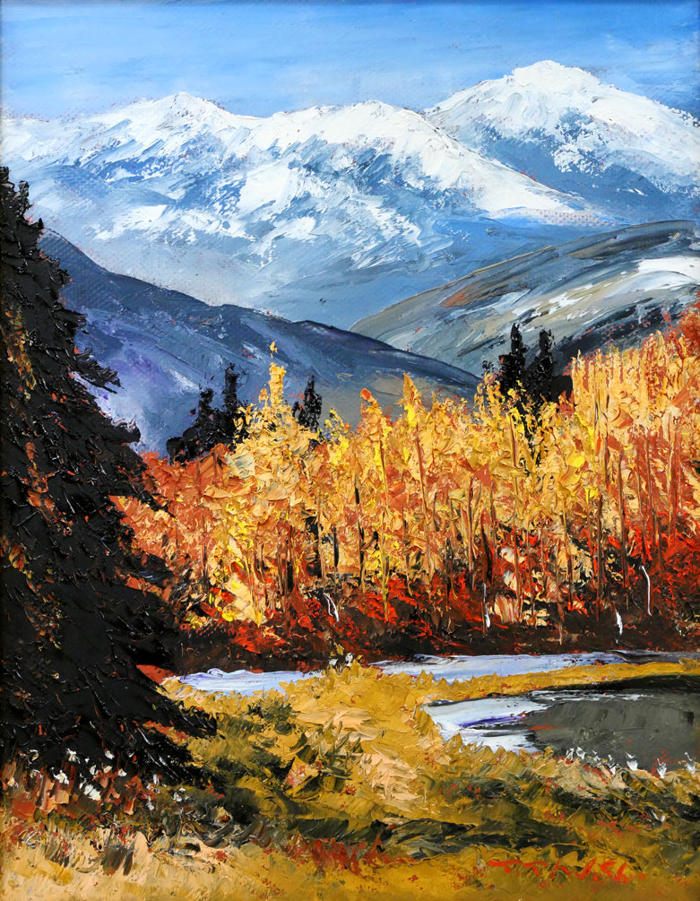 高橋哲夫「晩秋の富良野岳」油絵・F6号 絵画買取・販売の小竹美術