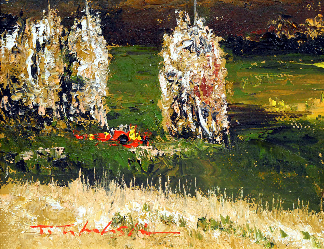 高橋哲夫「新雪の十勝岳」油絵・F6号 絵画買取・販売の小竹美術