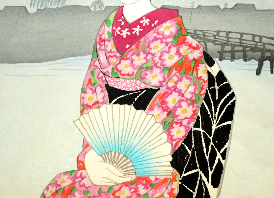 竹久夢二 木版画 加茂の露台 舞妓 着物美人 大正ロマン 竹久夢二木版画