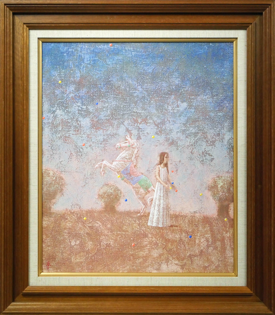 羽生智樹「母馬と仔馬」油絵・F6号 絵画買取・販売の小竹美術