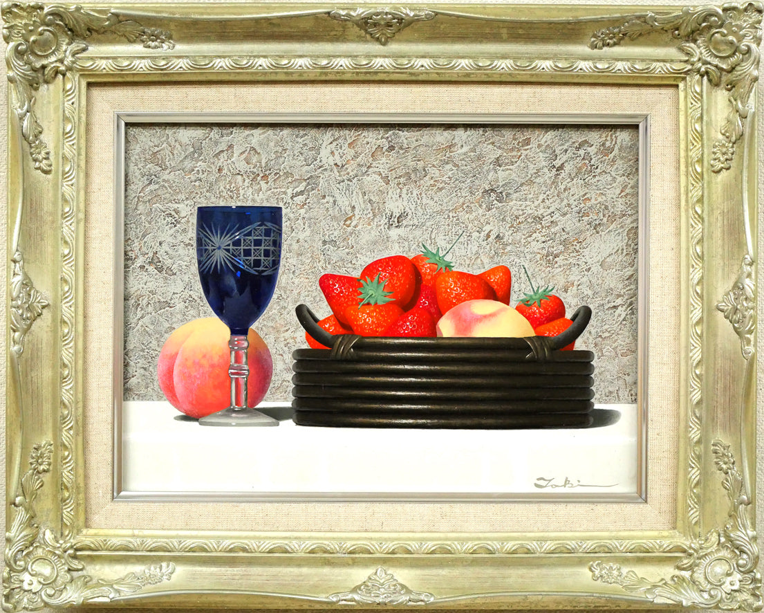 滝沢直次「桃とさくらんぼ」油絵・F6号 絵画買取・販売の小竹美術