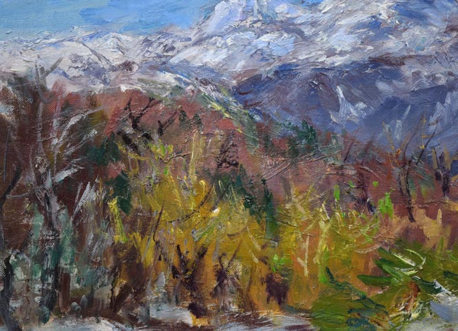 坪谷六郎「待春（浜益峠にて）」油絵・M10号 絵画買取・販売の小竹美術