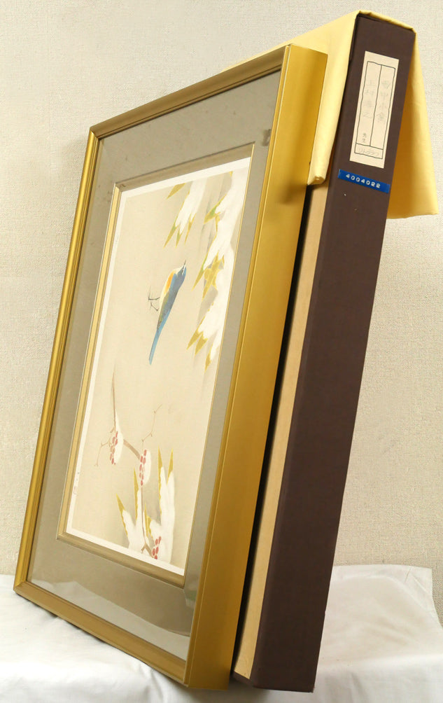 上村淳之「雪中小禽」リトグラフ 絵画買取・販売の小竹美術
