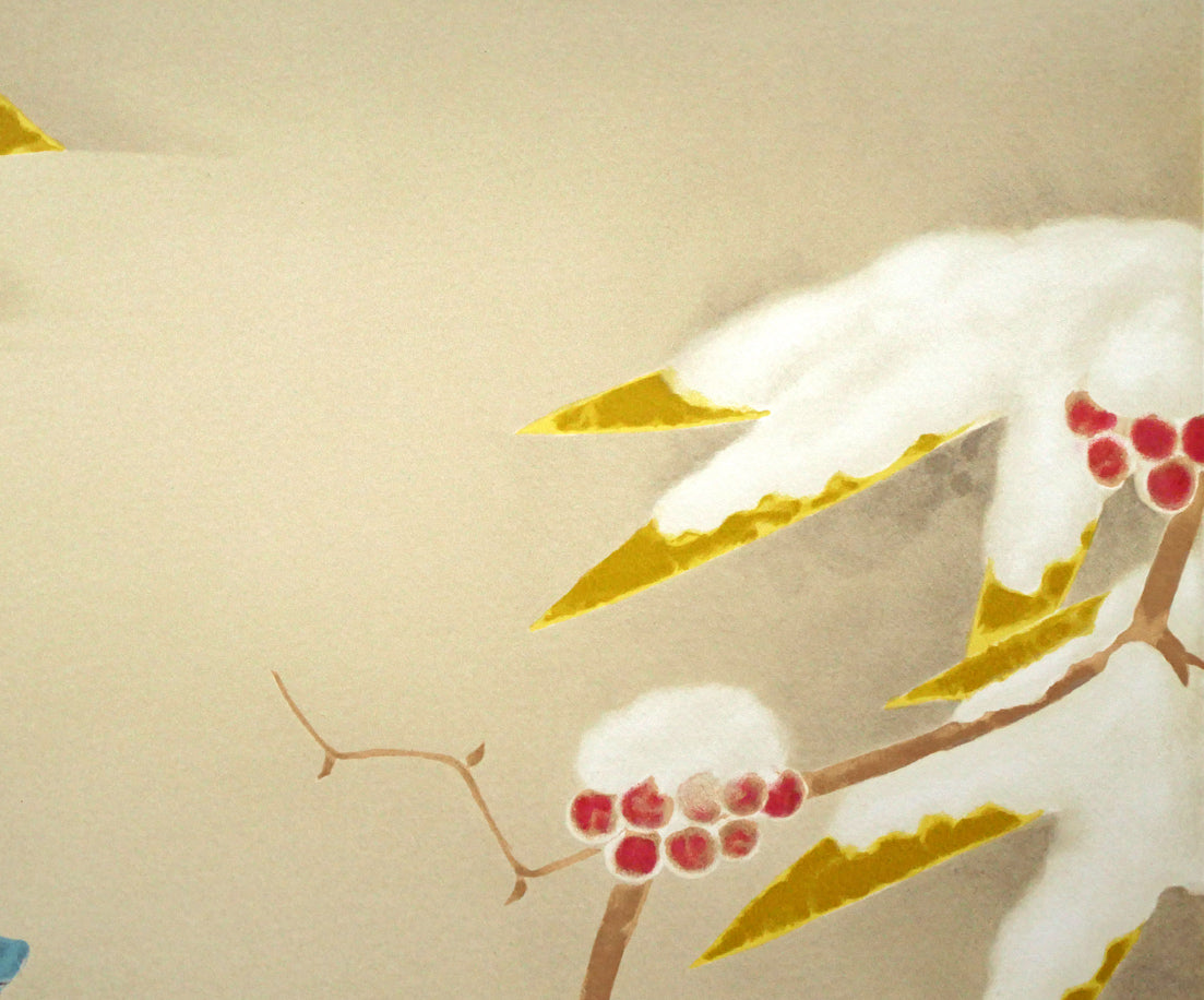 上村淳之「雪中小禽」リトグラフ 絵画買取・販売の小竹美術